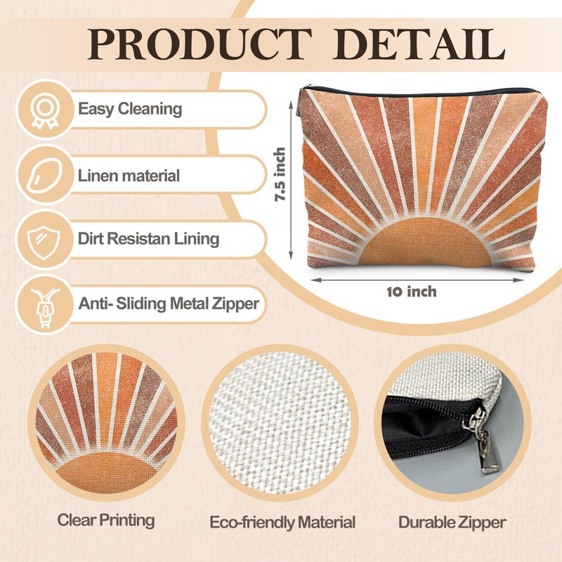 RYYCDOI Boho Makeup Bag - Vintage Neutral Sun Cosmetic Bags for Women, Summer & Beach Use - Image 2